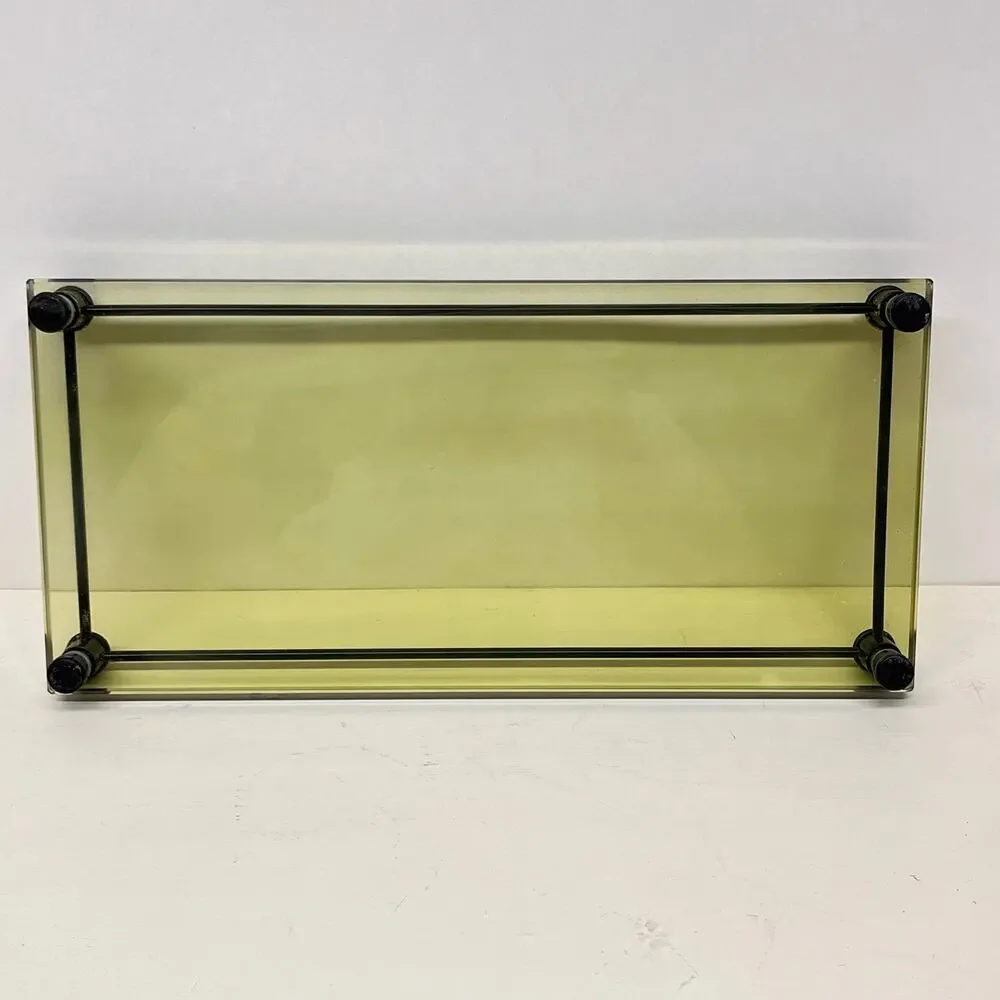 Green Glass Footed Vanity Tray